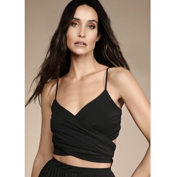 Black Lulu’s Minimalist Wrap Crop Top - Picture 3 of 11